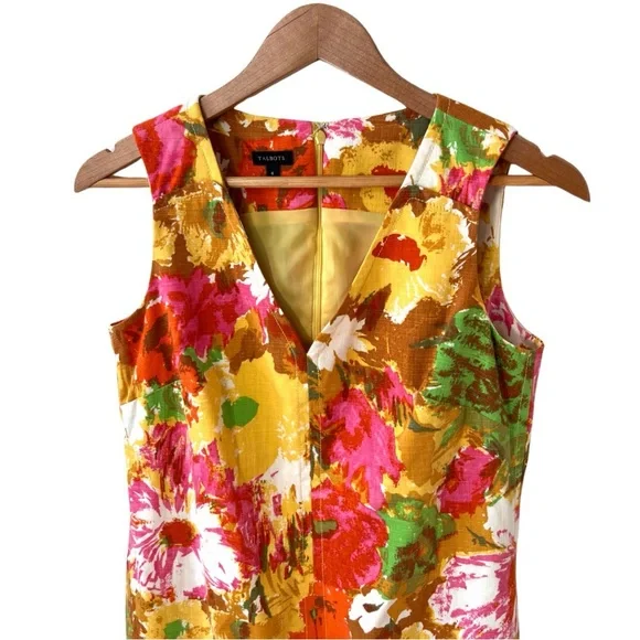 Talbots Dress Size 6 Sheath Floral Pockets Sleeveless Bright Colors 100% cotton - Picture 2 of 14